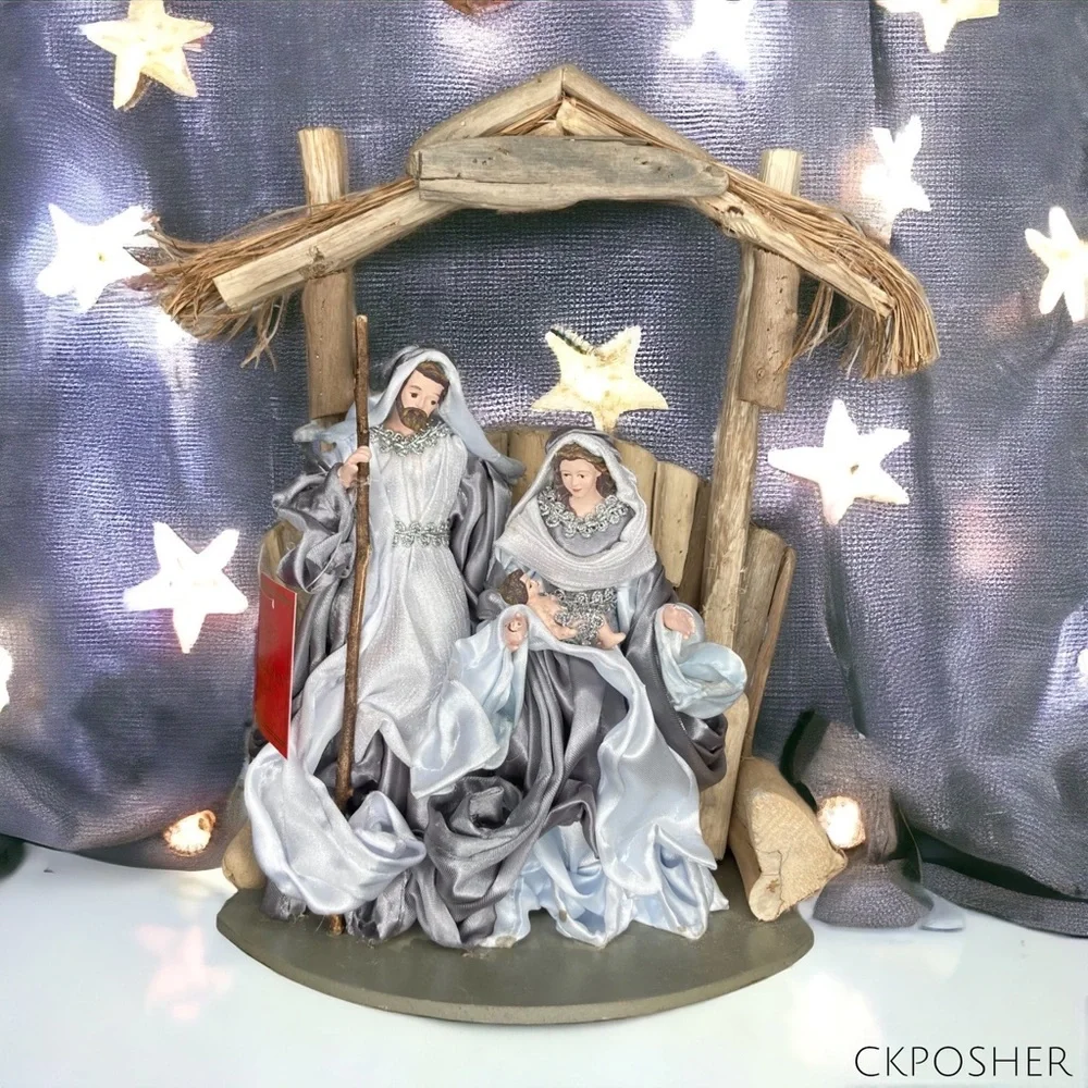 🎄XMAS🎄 Christmas Nativity Silver *defect* Mary Baby Jesus Display Holiday Decor
